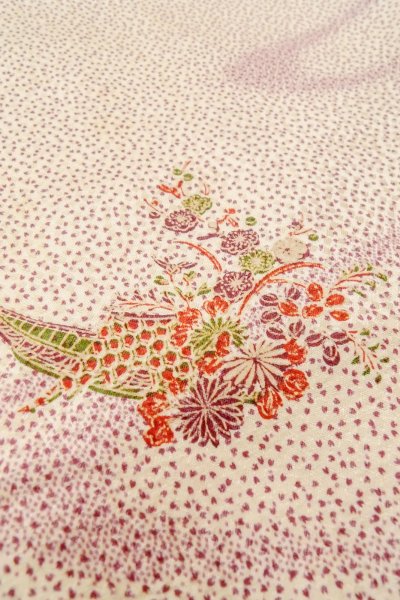 Photo10: O0419K Vintage Japanese kimono   Ivory KOMON dyed for women / Silk. SAKURA cherry blossom,   (Grade C) (10)