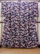 Photo1: O0419L Vintage Japanese kimono  Dark Indigo Blue KOMON dyed for women / Silk. Peony, Stains/Soils all over.  (Grade C) (1)