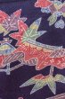 Photo7: O0419L Vintage Japanese kimono  Dark Indigo Blue KOMON dyed for women / Silk. Peony, Stains/Soils all over.  (Grade C) (7)