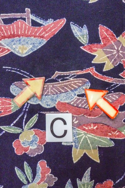 Photo16: O0419L Vintage Japanese kimono  Dark Indigo Blue KOMON dyed for women / Silk. Peony, Stains/Soils all over.  (Grade C) (16)