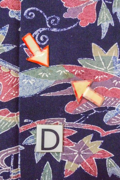 Photo17: O0419L Vintage Japanese kimono  Dark Indigo Blue KOMON dyed for women / Silk. Peony, Stains/Soils all over.  (Grade C) (17)