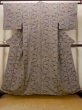 Photo1: O0419M Vintage Japanese kimono Pale Grayish Olive KOMON dyed for women / Silk. Flower,   (Grade B) (1)