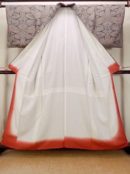 Photo2: O0419M Vintage Japanese kimono Pale Grayish Olive KOMON dyed for women / Silk. Flower,   (Grade B) (2)