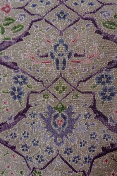 Photo5: O0419M Vintage Japanese kimono Pale Grayish Olive KOMON dyed for women / Silk. Flower,   (Grade B) (5)