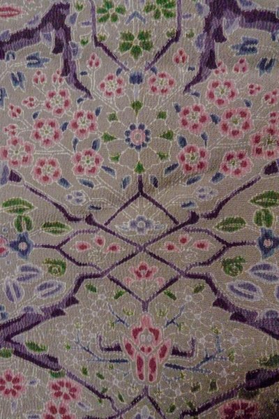 Photo6: O0419M Vintage Japanese kimono Pale Grayish Olive KOMON dyed for women / Silk. Flower,   (Grade B) (6)