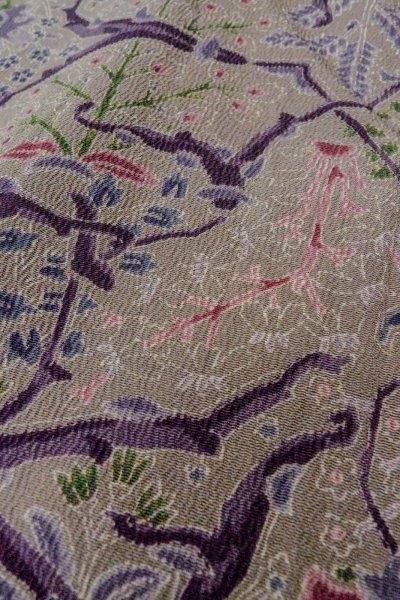 Photo8: O0419M Vintage Japanese kimono Pale Grayish Olive KOMON dyed for women / Silk. Flower,   (Grade B) (8)