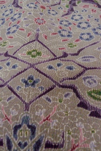 Photo9: O0419M Vintage Japanese kimono Pale Grayish Olive KOMON dyed for women / Silk. Flower,   (Grade B) (9)