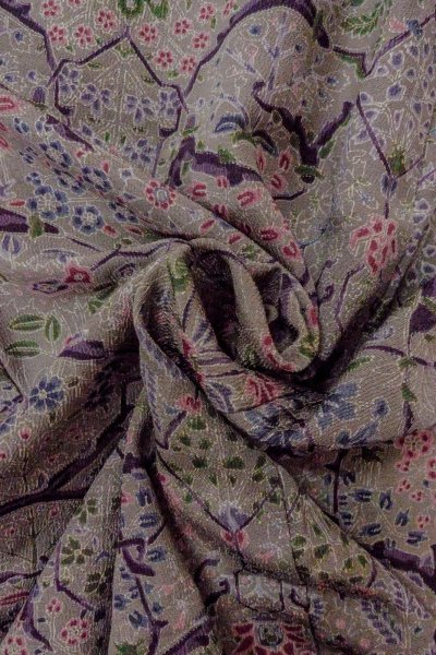 Photo11: O0419M Vintage Japanese kimono Pale Grayish Olive KOMON dyed for women / Silk. Flower,   (Grade B) (11)