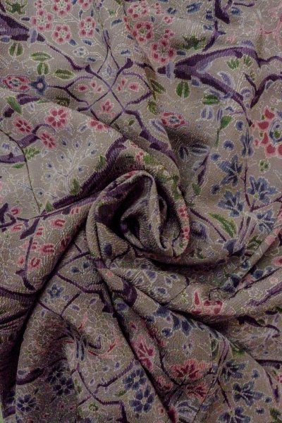 Photo12: O0419M Vintage Japanese kimono Pale Grayish Olive KOMON dyed for women / Silk. Flower,   (Grade B) (12)