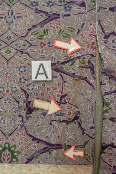 Photo14: O0419M Vintage Japanese kimono Pale Grayish Olive KOMON dyed for women / Silk. Flower,   (Grade B) (14)