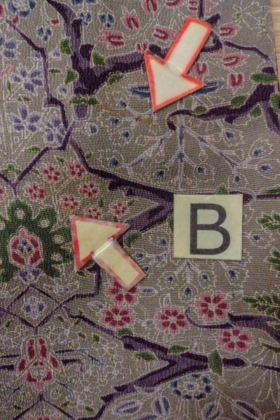 Photo15: O0419M Vintage Japanese kimono Pale Grayish Olive KOMON dyed for women / Silk. Flower,   (Grade B) (15)