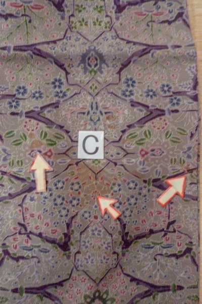 Photo16: O0419M Vintage Japanese kimono Pale Grayish Olive KOMON dyed for women / Silk. Flower,   (Grade B) (16)