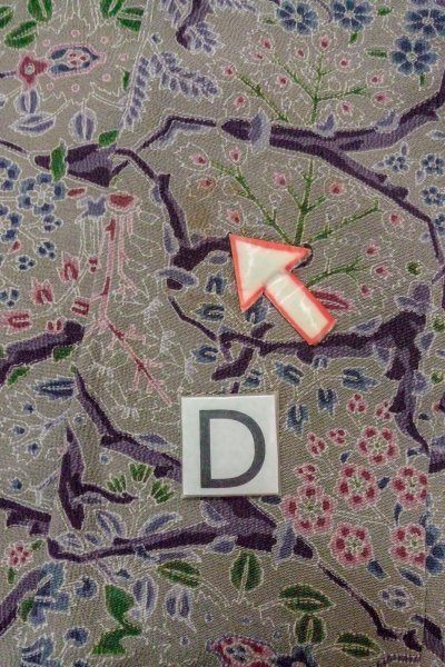 Photo17: O0419M Vintage Japanese kimono Pale Grayish Olive KOMON dyed for women / Silk. Flower,   (Grade B) (17)