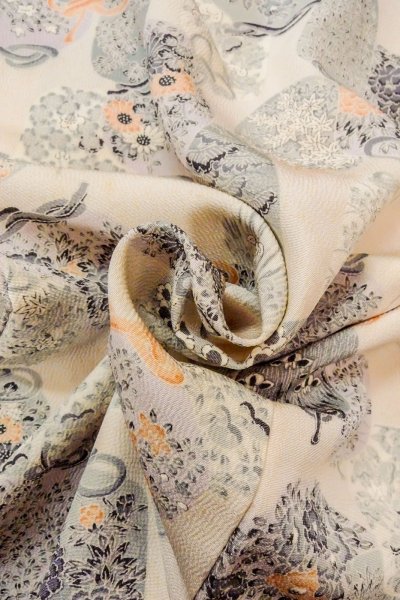 Photo11: O0419N Vintage Japanese kimono   Off White KOMON dyed for women / Silk. Peony,   (Grade D) (11)