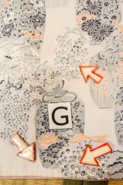 Photo20: O0419N Vintage Japanese kimono   Off White KOMON dyed for women / Silk. Peony,   (Grade D) (20)