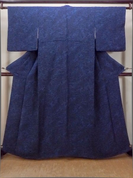Photo1: O0419O Vintage Japanese kimono  Dark Indigo Blue KOMON dyed for women / Silk. Chrysanthemum,   (Grade B) (1)