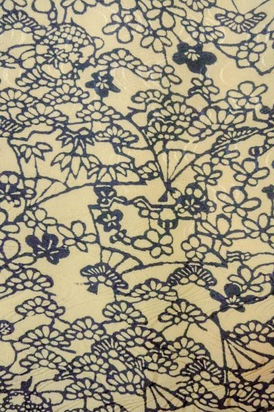 Photo6: O0419P Vintage Japanese kimono   Ivory KOMON dyed for women / Silk. Flower,   (Grade C) (6)