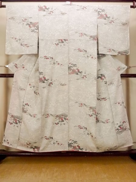 Photo1: O0419Q Vintage Japanese kimono   White KOMON dyed for women / Silk. UME plum bloom,   (Grade B) (1)