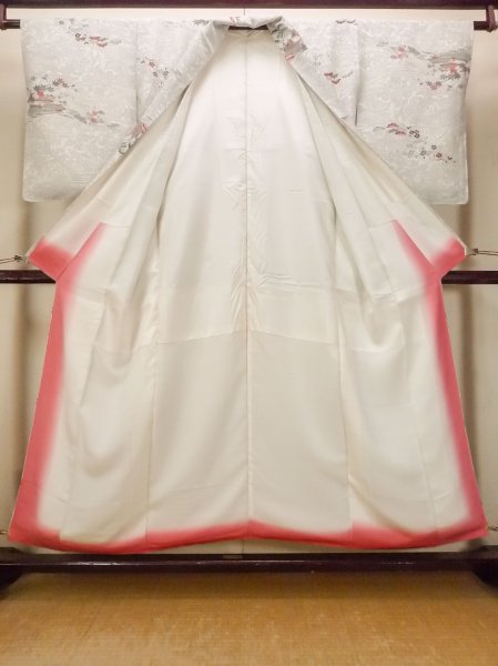 Photo2: O0419Q Vintage Japanese kimono   White KOMON dyed for women / Silk. UME plum bloom,   (Grade B) (2)