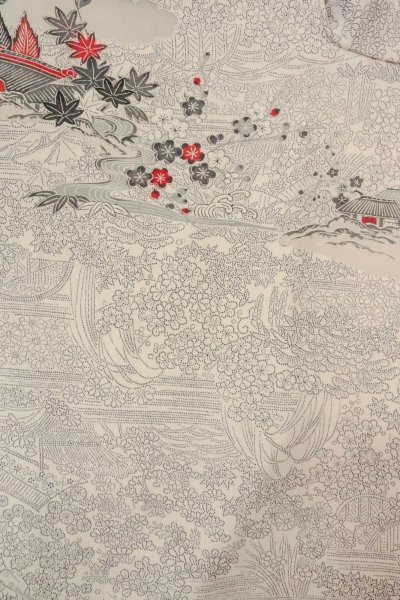 Photo3: O0419Q Vintage Japanese kimono   White KOMON dyed for women / Silk. UME plum bloom,   (Grade B) (3)