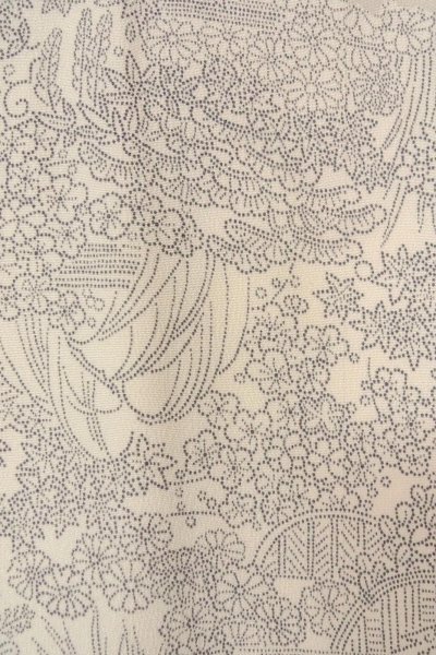 Photo7: O0419Q Vintage Japanese kimono   White KOMON dyed for women / Silk. UME plum bloom,   (Grade B) (7)