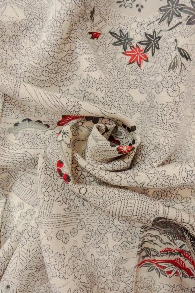 Photo11: O0419Q Vintage Japanese kimono   White KOMON dyed for women / Silk. UME plum bloom,   (Grade B) (11)