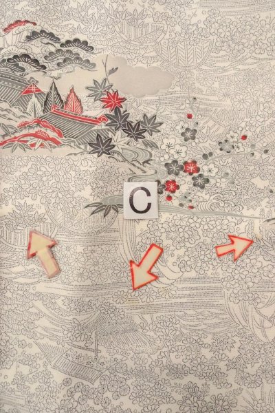 Photo16: O0419Q Vintage Japanese kimono   White KOMON dyed for women / Silk. UME plum bloom,   (Grade B) (16)