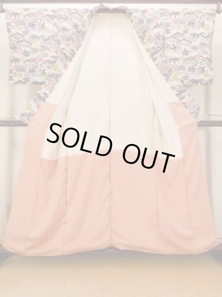 Photo2: O0419S Vintage Japanese kimono   Off White KOMON dyed for women / Silk. Chrysanthemum,   (Grade B) (2)