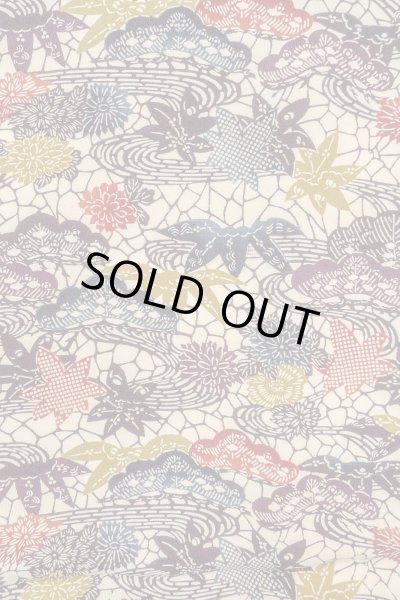 Photo4: O0419S Vintage Japanese kimono   Off White KOMON dyed for women / Silk. Chrysanthemum,   (Grade B) (4)