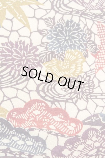 Photo6: O0419S Vintage Japanese kimono   Off White KOMON dyed for women / Silk. Chrysanthemum,   (Grade B) (6)