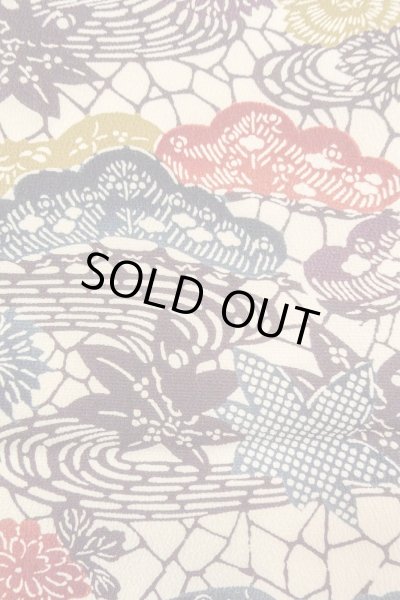 Photo7: O0419S Vintage Japanese kimono   Off White KOMON dyed for women / Silk. Chrysanthemum,   (Grade B) (7)