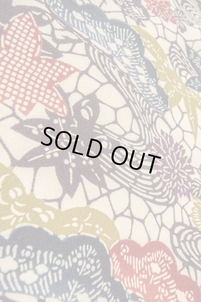 Photo8: O0419S Vintage Japanese kimono   Off White KOMON dyed for women / Silk. Chrysanthemum,   (Grade B) (8)