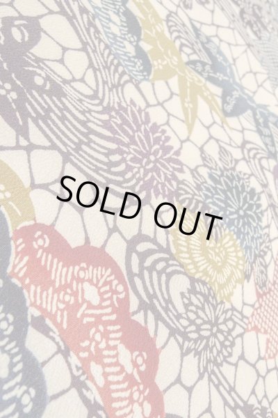 Photo9: O0419S Vintage Japanese kimono   Off White KOMON dyed for women / Silk. Chrysanthemum,   (Grade B) (9)