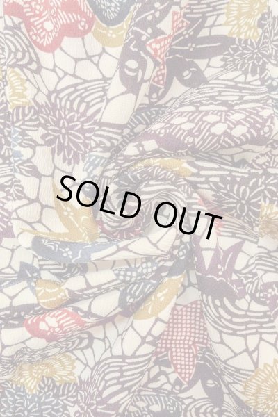 Photo11: O0419S Vintage Japanese kimono   Off White KOMON dyed for women / Silk. Chrysanthemum,   (Grade B) (11)