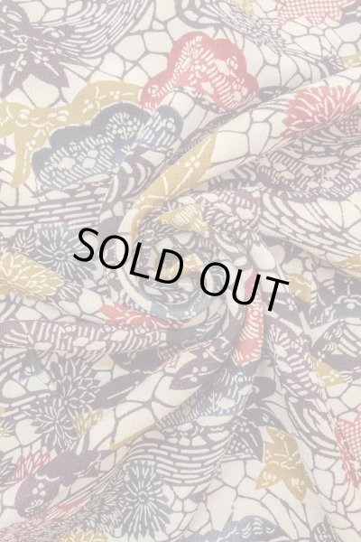 Photo12: O0419S Vintage Japanese kimono   Off White KOMON dyed for women / Silk. Chrysanthemum,   (Grade B) (12)