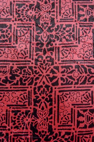 Photo7: O0419T Vintage Japanese kimono  Dark Red KOMON dyed for women / Silk. Chinese flower, There is a part of tailoring thread.  (Grade A) (7)