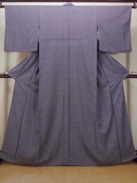 Photo1: Mint O0419V Vintage Japanese kimono   Purple KOMON dyed for women / Silk. Flower, Hina dolls, helmet pattern  (Grade A) (1)