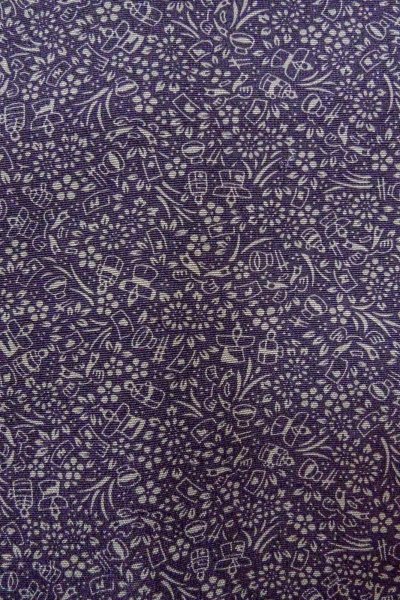 Photo6: Mint O0419V Vintage Japanese kimono   Purple KOMON dyed for women / Silk. Flower, Hina dolls, helmet pattern  (Grade A) (6)