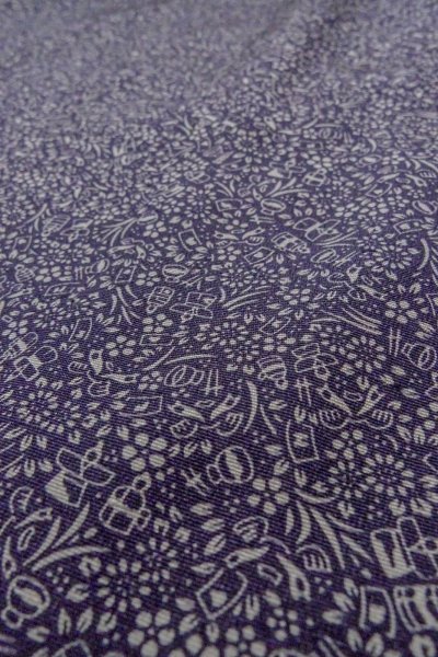 Photo8: Mint O0419V Vintage Japanese kimono   Purple KOMON dyed for women / Silk. Flower, Hina dolls, helmet pattern  (Grade A) (8)