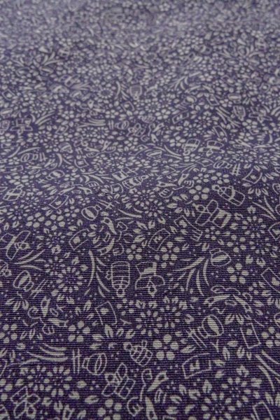 Photo9: Mint O0419V Vintage Japanese kimono   Purple KOMON dyed for women / Silk. Flower, Hina dolls, helmet pattern  (Grade A) (9)
