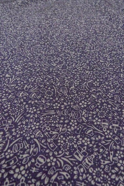 Photo10: Mint O0419V Vintage Japanese kimono   Purple KOMON dyed for women / Silk. Flower, Hina dolls, helmet pattern  (Grade A) (10)