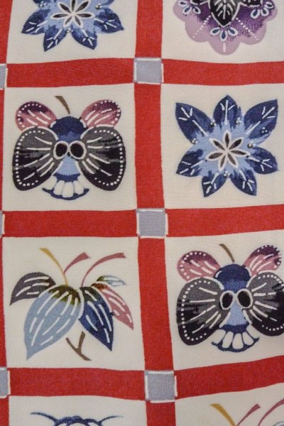 Photo6: O0419W Vintage Japanese kimono   Off White KOMON dyed for women / Silk. Flower,   (Grade B) (6)