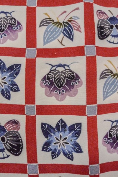 Photo7: O0419W Vintage Japanese kimono   Off White KOMON dyed for women / Silk. Flower,   (Grade B) (7)