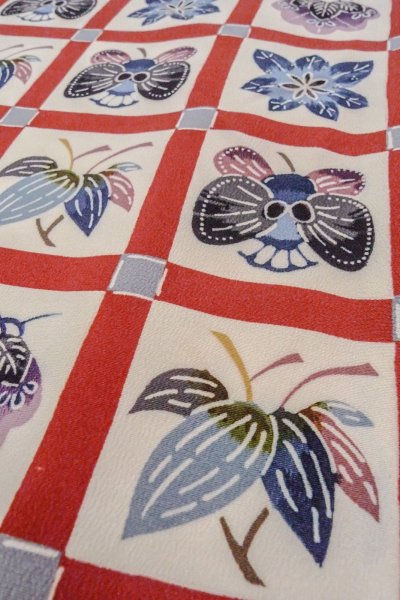 Photo8: O0419W Vintage Japanese kimono   Off White KOMON dyed for women / Silk. Flower,   (Grade B) (8)