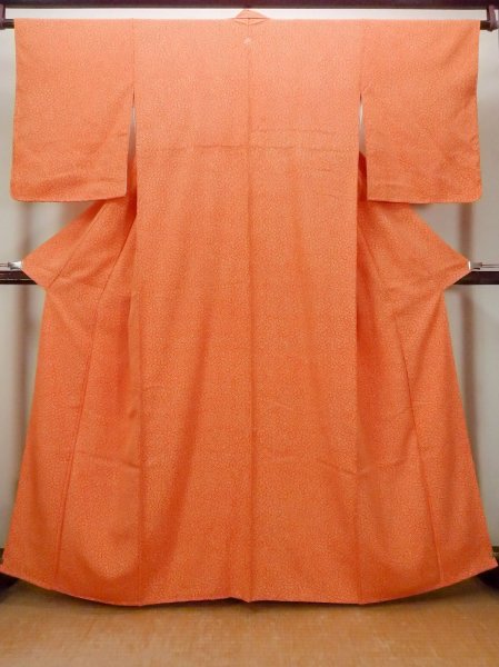 Photo1: Mint O0419X Vintage Japanese kimono   Orange KOMON dyed for women / Silk. SAKURA cherry blossom   (Grade A) (1)