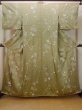 Photo1: O0419Y Vintage Japanese kimono Shiny Pale Olive KOMON dyed for women / Silk. Flower,   (Grade C) (1)
