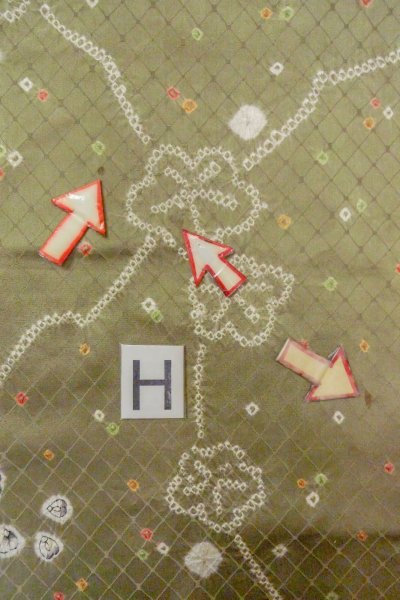 Photo21: O0419Y Vintage Japanese kimono Shiny Pale Olive KOMON dyed for women / Silk. Flower,   (Grade C) (21)