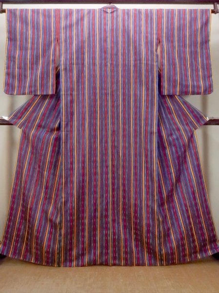 Photo1: O0420A Vintage Japanese kimono   Multi Color ORI woven for women / Silk. Stripes,   (Grade B) (1)
