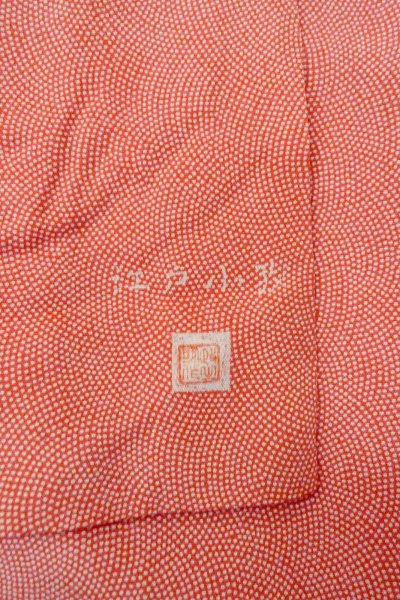 Photo3: O0420B Vintage Japanese kimono   Vermilion EDO KOMON pattern dyed for women / Silk. Dot   (Grade B) (3)