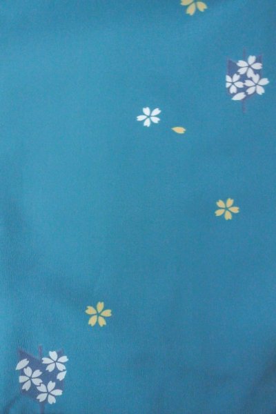 Photo3: Mint O0420C Vintage Japanese kimono   Light Blue KOMON dyed for women / Synthetic. SAKURA cherry blossom   (Grade A) (3)